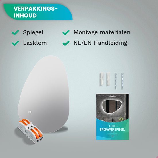 Mirlux Miroir de salle de bain avec éclairage LED - Miroir mural asymétrique - Forme organique - Miroir de douche anti-condensation - Miroir mural 90x60CM