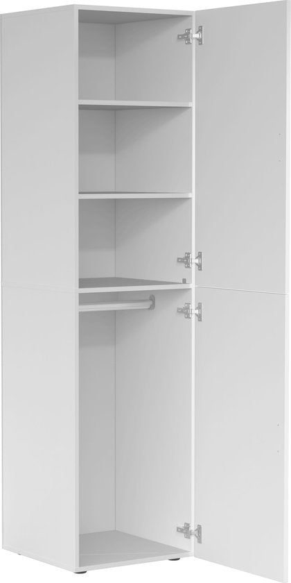 Armoire étroite haute - étagères et penderie - blanc