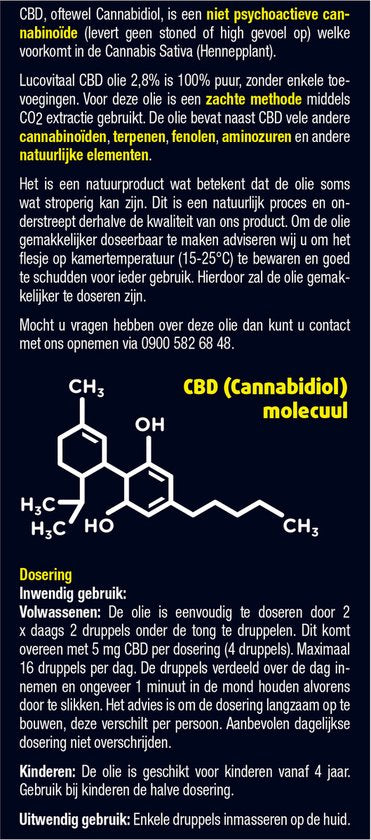 Lucovitaal Hemp Cannabidiol CBD 2.8% Supplément nutritionnel - 10 millilitres