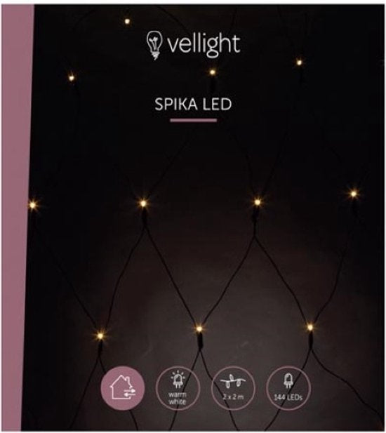 Filet lumineux Vellight SPIKA 2x2 m, blanc chaud, économe en énergie et adapté à une utilisation intérieure et extérieure, idéal pour les fêtes, la décoration et Noël