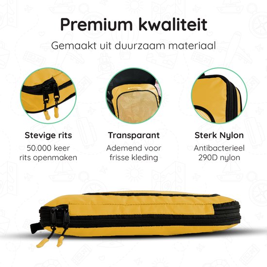 Cubes de compression Volcan - Organiseur de valise - Avec zips de compression - Sac à dos et valise - Lot de 4 - Ocre