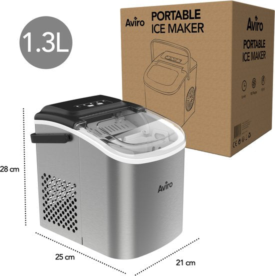 Machine à glaçons Aviro - 1.3L - Avec pelle à glace - Fonction auto-nettoyante - 12KG / 24U - 9 Cubes / 6 Min - Silver