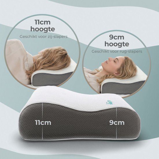 Oreiller CozySense® - Oreiller orthopédique - Oreiller ergonomique - Oreiller de sommeil en mousse à mémoire de forme - Taie d'oreiller et sac de transport inclus - Fermeté douce - pour les dormeurs sur le côté, le ventre et le dos