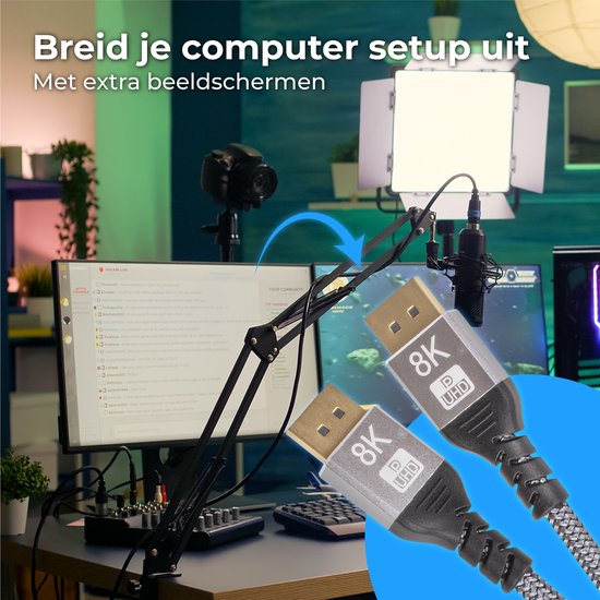 Nuvance - Câble Displayport - Câble d'affichage de 2 mètres - jusqu'à 32,4GBps - 8K Ultra HD - pour TV, ordinateur, moniteur, projecteur & Beamer - Display Port