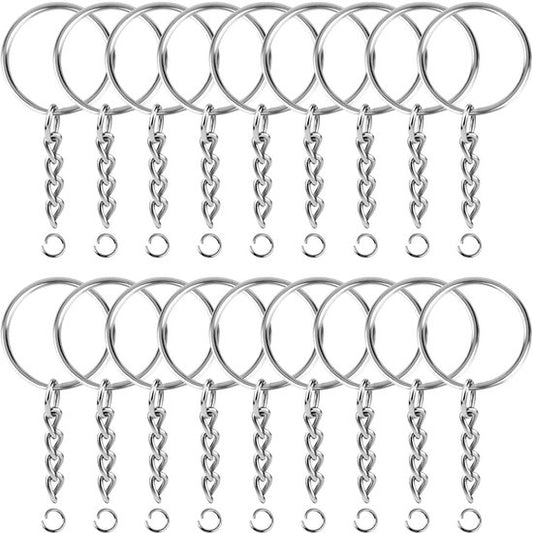 Porte-clés avec chaîne - 50 anneaux fendus pour porte-clés en acier inoxydable - Set d'anneaux fendus pour porte-clés - 25 mm - 50 pièces