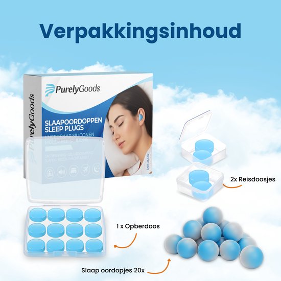 PurelyGoods® Bouchons d'oreille pour le sommeil - 20 bouchons d'oreille en silicone pour le sommeil - Anti-ronflement - Dormeurs latéraux