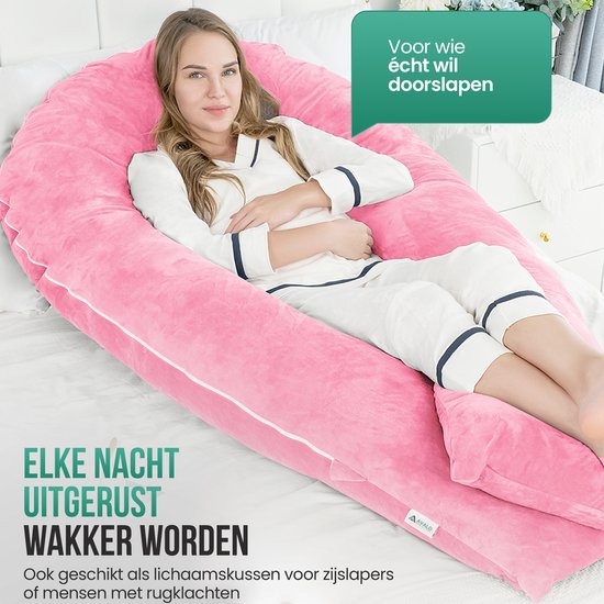 Avalo Oreiller de grossesse XXL 280 cm - Oreiller de sommeil latéral en forme de U - Oreiller ergonomique pour le corps - Oreiller d'allaitement & Oreiller pour le corps pour les femmes enceintes - Rose
