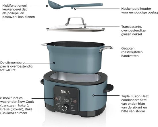 Ninja Foodi PossibleCooker PRO 8-in-1 Mijoteuse et Multicuiseur - 8 litres - Fonction maintien au chaud - Poêle résistant au four - MC1001EU
