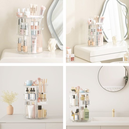 Organisateur de maquillage pivotant - Transparent - Pivotant - Pour - Pinceaux de maquillage - Éponge de maquillage - Table de maquillage - Coffret filles - Coffret cadeau - coffret enfants - pour filles