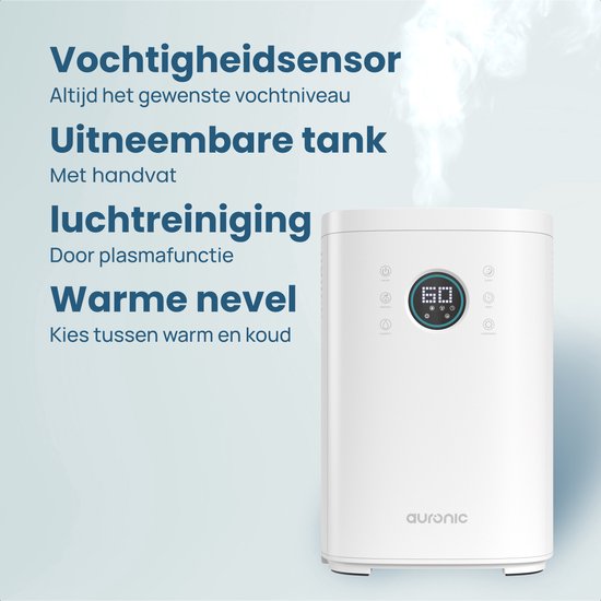 Humidificateur Auronic - 4 litres - 40m2 - Convient au salon, au bureau, à la chambre à coucher, à la chambre de bébé et plus encore - Avec aromathérapie - Sans BPA - Blanc