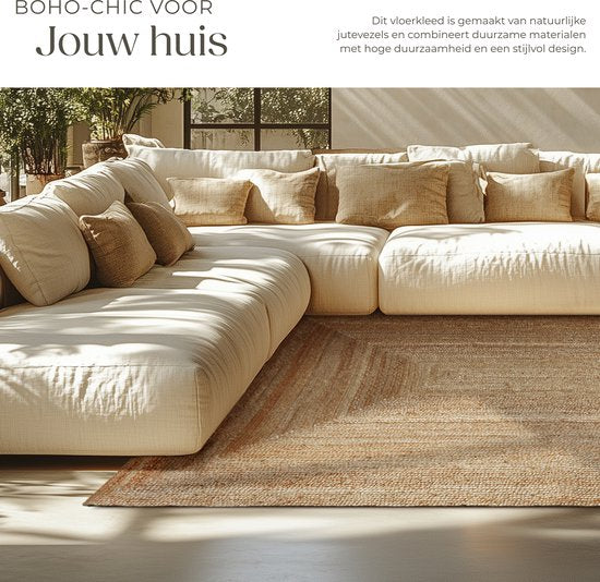 tectake® Tapis tissé à la main - Style Boho - Jute, tissage plat - Peu d'entretien - 290x200cm - Pour l'intérieur - Tapis vintage