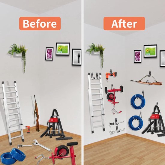 Crochets de rangement pour le garage - 12 pièces, pour ranger les outils électriques, les échelles, les gros objets, les bicyclettes