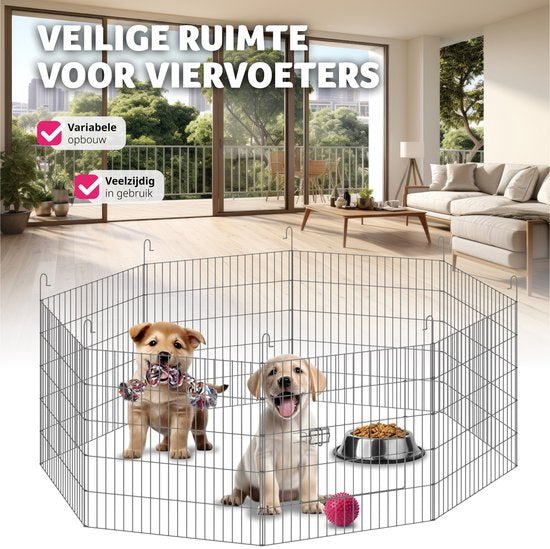 tectake® - Enclos extérieur avec filet de sécurité - Clapier pliable et extensible - Petits animaux, lapins, clôture pour chien, clapier extérieur - Enclos extérieur - Ø 145 x 73 cm