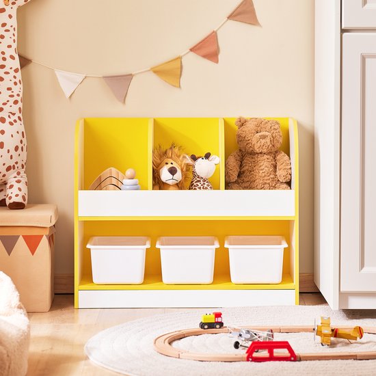SoBuy KMB107-G Armoire de rangement pour enfants - Bois composite blanc avec 3 compartiments