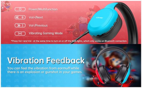 Kofire UT-01 2.4GHz Draadloze Gaming Headset - Over ear koptelefoon - met microfoon - Geschikt voor PS4/PS5, Nintendo Switch