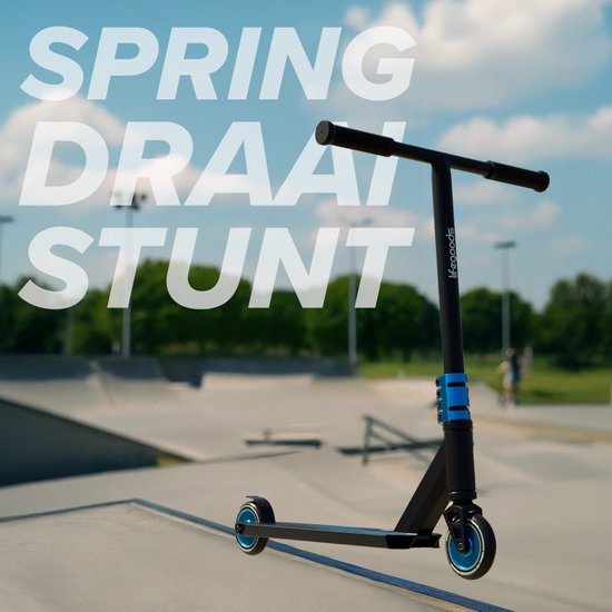 LifeGoods Stuntstep Pro X - T-Bar - HIC - Marchepied pour enfants - Garçons/Filles - 110mm - 100KG - Noir/Bleu