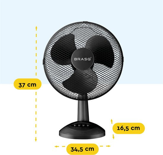 BRASQ Ventilateur de table - 30 cm - Noir - 3 vitesses - Ventilateur de table - 40 watts