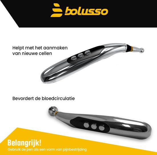 Bolusso Set complet de stylos d'acupuncture - comprend 5 embouts, un manuel hollandais, un stylo de massage et un outil - rechargeable - comprend des pots de gel
