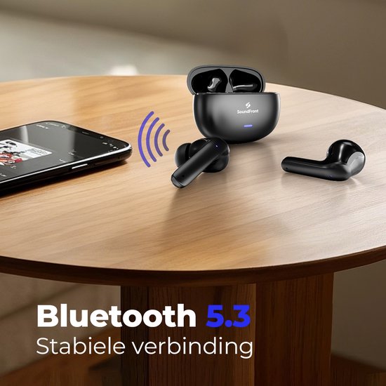 Soundfront Ultimate Wireless Earphones - Ecouteurs Bluetooth - 26dB Active Noise Cancelling - Ecouteurs sans fil - Convient aux Smartphones et aux ordinateurs portables - Noir