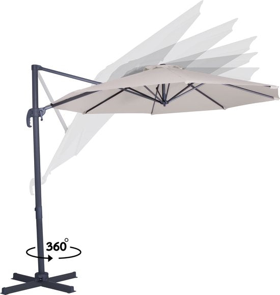 VONROC Premium Floating Parasol Bardolino Ø300cm - Base en croix et housse de protection incluses - Parasol rond - Orientable sur 360° - Inclinable - Toile résistante aux UV - Beige