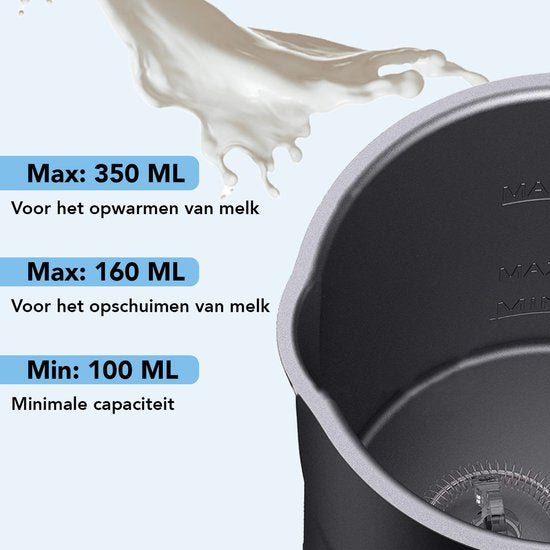Infinity Goods Mousseur à lait électrique 4 en 1 - 350 ml - Mousse et chauffe - Cappuccino - Lavable au lave-vaisselle - Noir