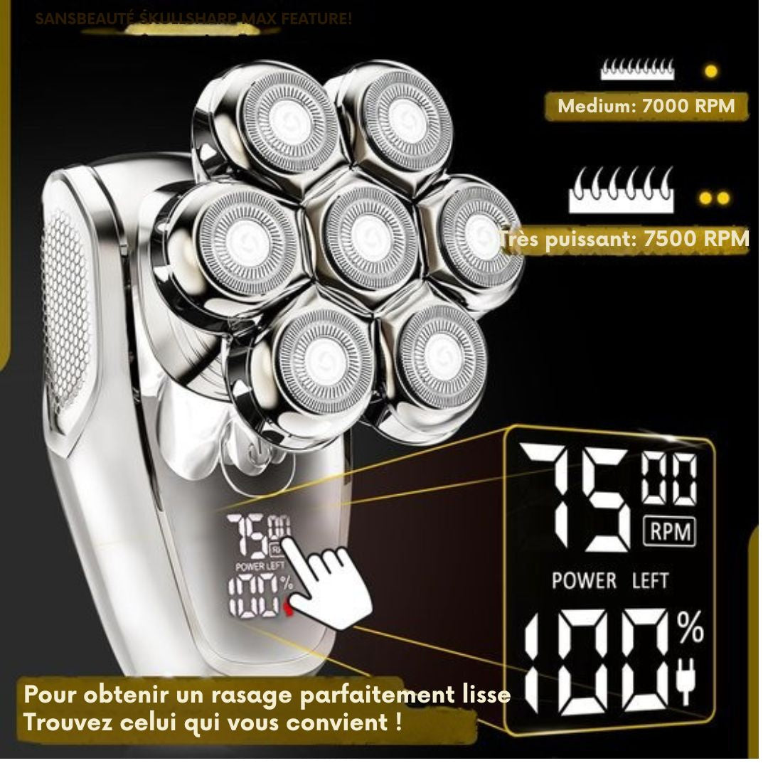 Rasoir 6 en 1 pour hommes - Sansbeauté - Tondeuse - SkullSharp MAX - électrique pour le visage et la tête - gris