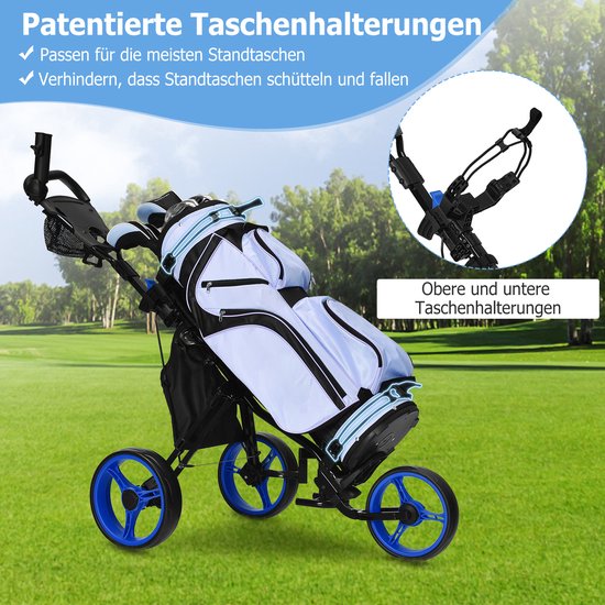 Coast Chariot de golf, chariot de golf, chariot de golf, chariot de golf, pliant, caddy de golf chariot de golf en aluminium, caddy de golf avec porte-parapluie, porte-pièce en T et sac de rangement