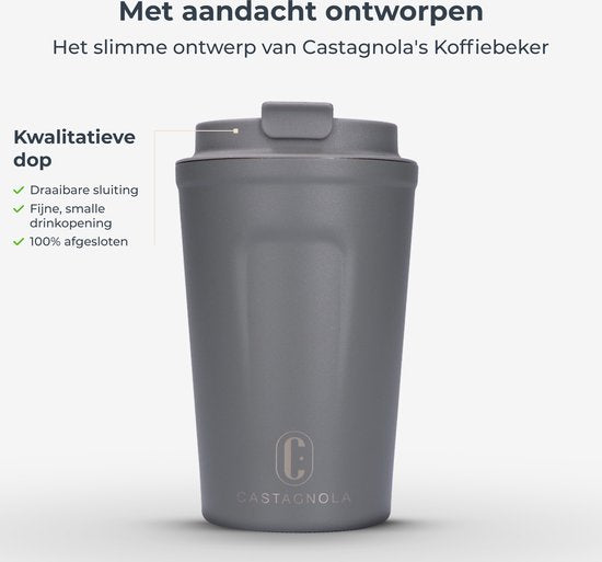 Castagnola Thermos Cup - Coffee Mug To Go - Travel Mug for Coffee and Tea - Tea Mug - 380 ML - stainless steel - Grey