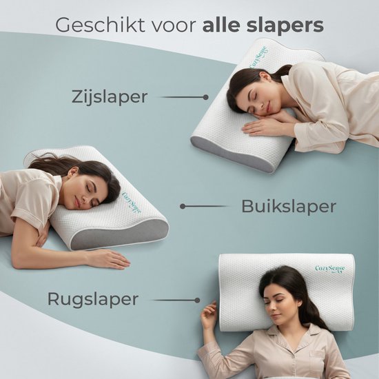 Oreiller CozySense® - Oreiller orthopédique - Oreiller ergonomique - Oreiller de sommeil en mousse à mémoire de forme - Taie d'oreiller et sac de transport inclus - Fermeté douce - pour les dormeurs sur le côté, le ventre et le dos