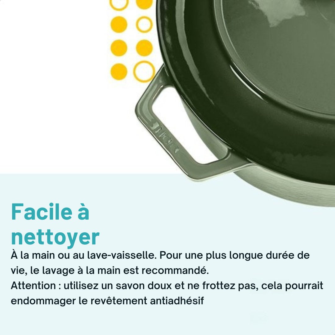Casserole en fonte MOA - 7,2L - Pour toutes les sources de chaleur y compris l'induction - Avec couvercle - Ø 30cm - Revêtement antiadhésif - Vert