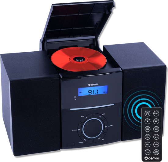 Chaîne HiFi Compacte – CD, Radio FM, Réveil & Entrée AUX – Noir | Denver
