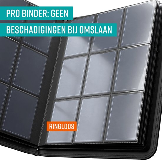 Reliure Toploader pour 282 cartes - Toploaders de collection de qualité supérieure avec fermeture éclair - Reliure pour cartes à collectionner - 9 poches - Faux cuir - Noir