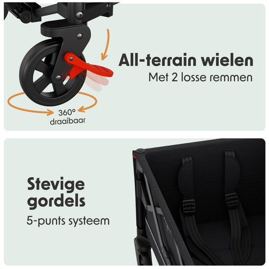 LifeGoods Wagon - Pliable - Transport d'enfants - Avec toit - Capacité de charge 80KG - Chariot de plage - Roues pivotantes - Anthracite