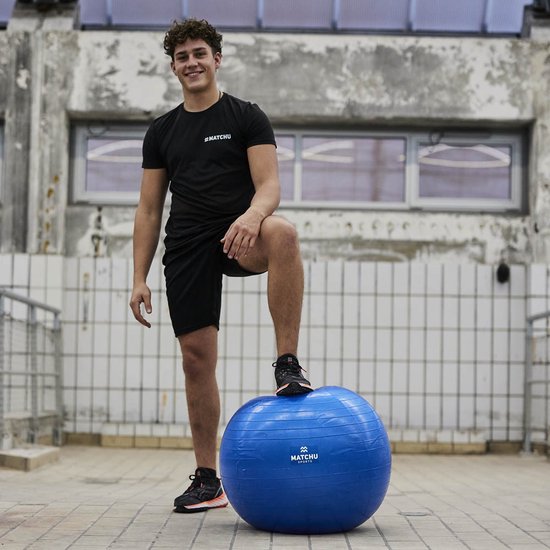 Matchu Sports - Ballon de fitness - Ballon de Pilates - Anti Burst - Ballon de grossesse - Ballon de gym - Ballon pour s'asseoir - Pompe incluse - Ø 75cm - Bleu - 300 KG chargeable