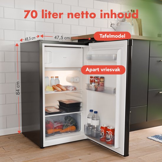 KitchenBrothers Réfrigérateur - 81L - Réfrigérateur de table avec congélateur - Glacière - Frigo - Pose libre - Noir