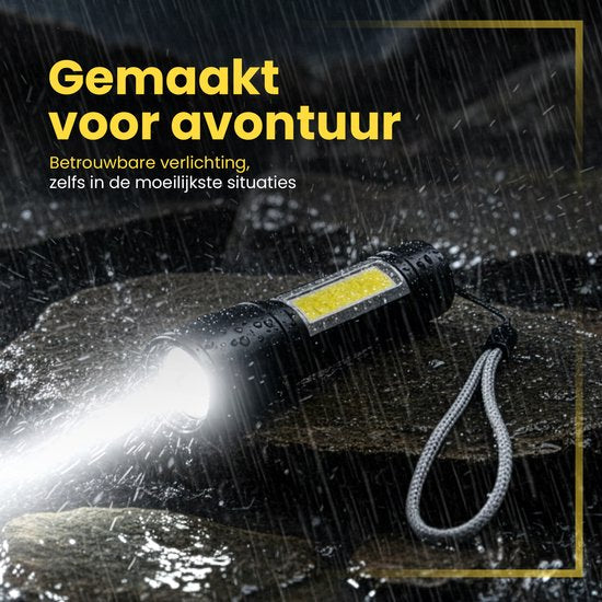 ODESSEY Lampe de poche LED rechargeable - 2-Pack - COB Lighting - avec dragonne - Lampe de poche militaire - Lampes de poche - Enfant - Noir