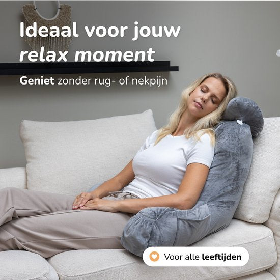 Coussin de lecture pour le lit - Bonne posture au lit - Avec 3 compartiments de rangement - Coussin dorsal pour le bas du dos - Siège de lecture pour le canapé - Gris - Soft & Silky