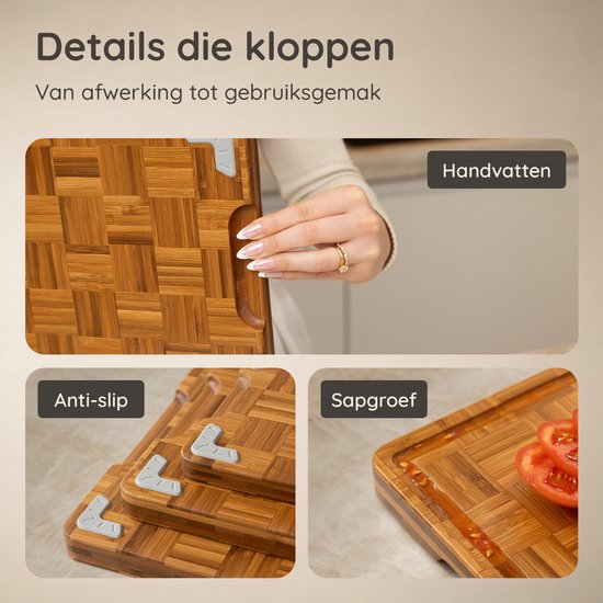 Deleca 3-Piece Chopping Board Set Bali with Holder - Planches à découper (40x30 | 33x24 | 26x18 cm) - Pour la cuisine japonaise - Planche à servir, Planche à fromage, Planche à servir, Planche à découper et Planche à tapas - Carbonised FSC Bamboo