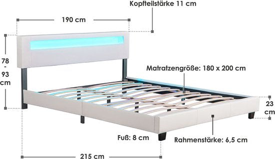 Lit capitonné Paris - 180 x 200 cm - Blanc - Eclairage LED