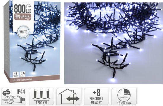 Maxi Cluster Christmas Lights - 800 led - 12m - (ice) white - Timer - Light functions -Outdoor-Indoor Memory