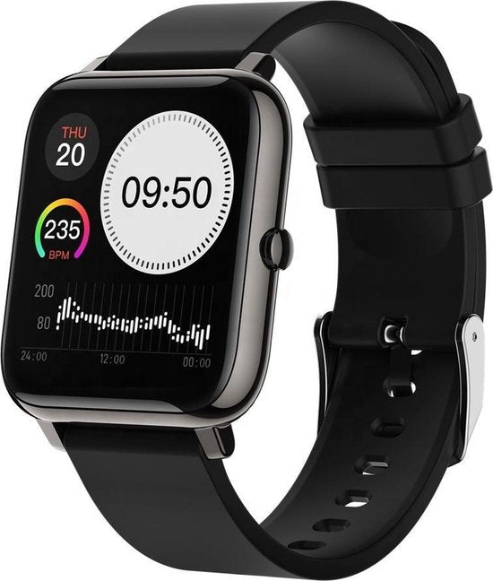 MAOO AMPLIFY Smartwatch - Protection d'écran incluse - Fréquence cardiaque, pression artérielle, saturation sanguine, sommeil, distance - Podomètre - Smartwatch homme - Smartwatch femme - Montre - Cadeau de Noël - Noir