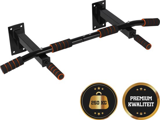 TTD® Premium Pull Up Bar - Pull Up Station - Wall Mounted Pull Up Bar - Dip Station - Dip Bars - Home Sports - Home Fitness - Premium materials - Extra Sturdy up to 250KG - Includes mounting parts - Home workout - Black/Orange