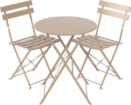 LifeGoods Set Bistro - Acier - 3 pièces - Set de jardin - Pliant - Set de balcon avec table - Résistant aux intempéries - Taupe