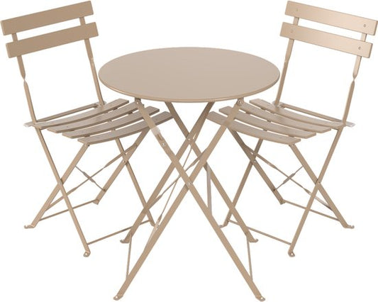 LifeGoods Set Bistro - Acier - 3 pièces - Set de jardin - Pliant - Set de balcon avec table - Résistant aux intempéries - Taupe