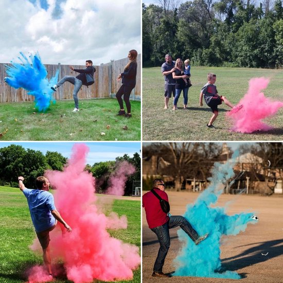 Partizzle Football de révélation du sexe - Avec poudre rose et bleue - Décorations pour la fête de bébé - Fête de garçon ou de fille - Bombe fumigène et pistolet fumigène alternatifs - Plastique