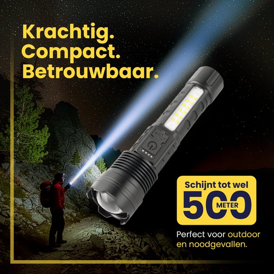 ODESSEY Lampe de poche tactique - LED rechargeable - éclairage COB - avec dragonne - Lampe de poche militaire - Lampes de poche - Enfant - Noir