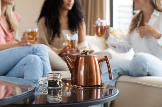 Vaja® Théière Juliette Rosé - Double paroi - 1 litre - Théière en acier inoxydable avec filtre et porte-bouillon