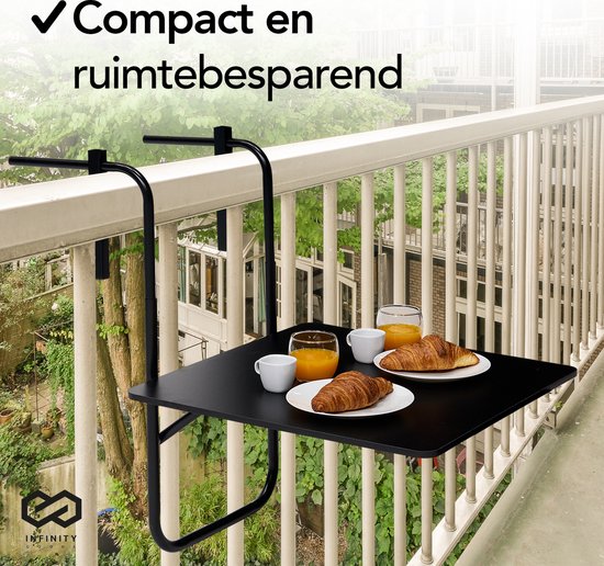 Infinity Goods Table de balcon - pliante - 60 x 60 CM - réglable - suspendue - noire