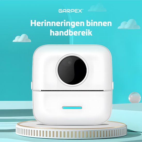 Garpex® Mini imprimante pour mobile - Imprimante de poche - Mini imprimante photo haut de gamme - Imprimante portable pour smartphone - Imprimante photo mobile - Imprimante d'autocollants - Blanc - 5 rouleaux de papier adhésif + 5 rouleaux de papier blanc