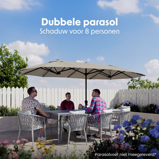 LifeGoods Parasol double - jardin - 220x400cm - jusqu'à 8 personnes - imperméable - UPF50+ - Taupe